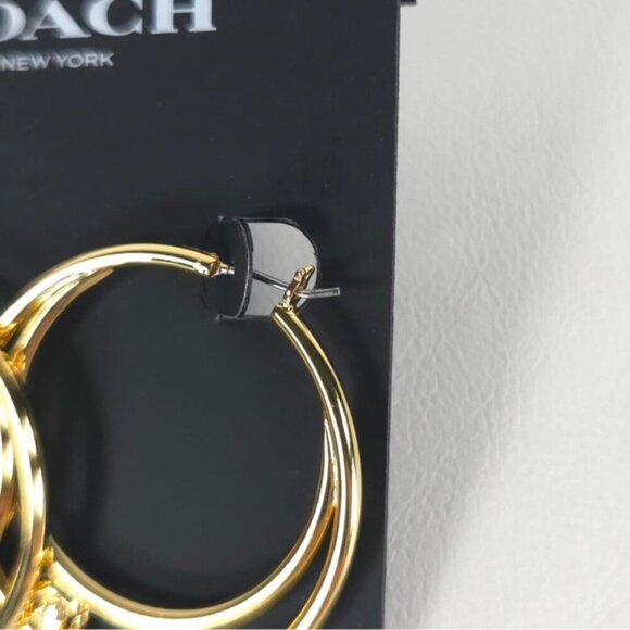 NWT COACH Women's Signature Double Hoop Gold Earrings with Cubic Zirconia Detail - Picture 8 of 12
